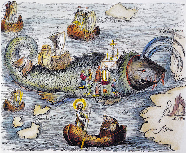 An illustrated map of Saint Brendan's voyage.